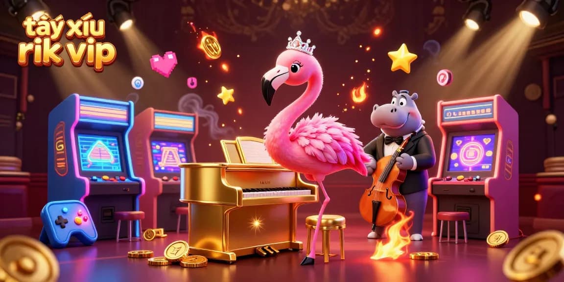 Engage in vibrant gameplay with tài xỉu rik vip features alongside charismatic characters in a lively casino scene.