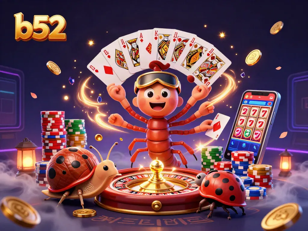 B52 guides players to winning strategies in a vibrant casino scene filled with excitement and action.