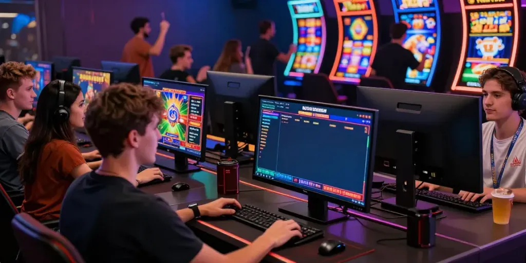 DEBET online gaming platform with diverse players engaging in various interactive games and sports betting.