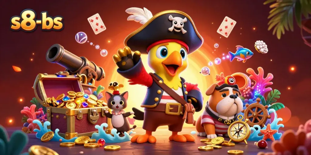 Engaging s8-bs scene with vibrant pirate characters and festive casino elements.